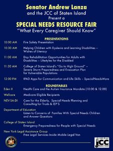 Senator Andrew Lanza and the JCC of Staten Island Present a SPECIAL NEEDS RESOURCE FAIR “What Every Caregiver Should Know”