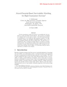 NRL Release Number[removed]Attack-Potential-Based Survivability Modeling for High-Consequence Systems∗ J. McDermott Center for High Assurance Computer Systems