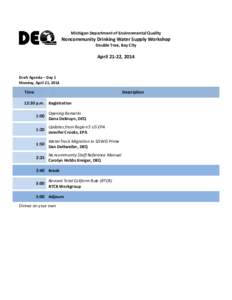 Michigan Department of Environmental Quality  Noncommunity Drinking Water Supply Workshop Double Tree, Bay City  April 21-22, 2014