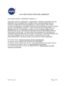 NASA OPEN SOURCE SOFTWARE AGREEMENT  NASA OPEN SOURCE AGREEMENT VERSION 1.3 THIS OPEN SOURCE AGREEMENT (