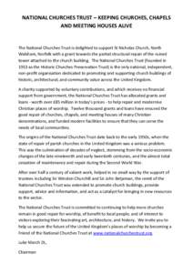 NATIONAL CHURCHES TRUST – KEEPING CHURCHES, CHAPELS AND MEETING HOUSES ALIVE The National Churches Trust is delighted to support St Nicholas Church, North Walsham, Norfolk with a grant towards the partial structural re