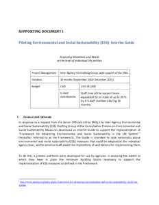 SUPPORTING DOCUMENT I Piloting Environmental and Social Sustainability (ESS)- Interim Guide Assessing Situations and Needs at the level of individual UN entities