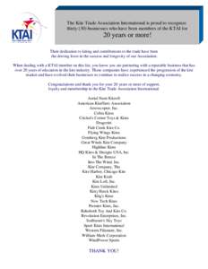 The Kite Trade Association International is proud to recognize thirty (30) businesses who have been members of the KTAI for 20 years or more! Their dedication to kiting and contributions to the trade have been the drivin