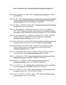 Center on Diversity and Community Identity Development Reading List  Abramms, B., & Simons, G. F. (Eds[removed]Cultural diversity sourcebook. Amherst, MA: HRD Press. Adams, M. (Ed[removed]Promoting diversity in colle