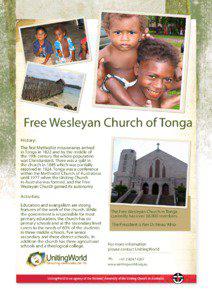 Free Wesleyan Church of Tonga History: The first Methodist missionaries arrived