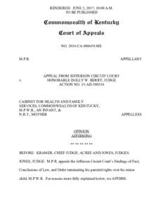 RENDERED: JUNE 2, 2017; 10:00 A.M. TO BE PUBLISHED Commonwealth of Kentucky Court of Appeals NOCAME