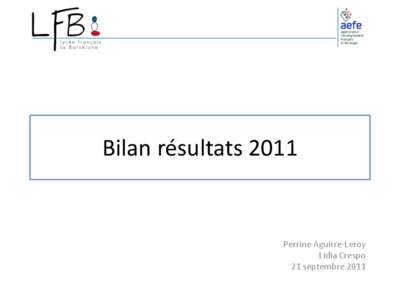 Bilan résultats[removed]Perrine Aguirre-Leroy Lidia Crespo 21 septembre 2011