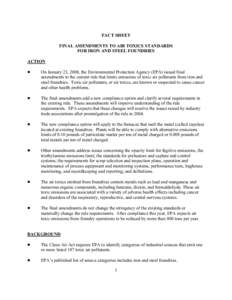 FACT SHEET FINAL AMENDMENTS TO AIR TOXICS STANDARDS FOR IRON AND STEEL FOUNDRIES ACTION !