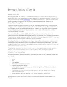 Privacy Policy (Tier 1) Updated: May 24, 2018 Hurify Digital Markets, Inc. (“Hurify”) is committed to protecting your privacy and ensuring you have a positive experience on our website and in using our products and s
