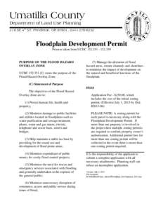 Umatilla County Department of Land Use Planning 216 SE 4th ST, Pendleton, OR 97801, (Floodplain Development Permit Process taken from UCDC359
