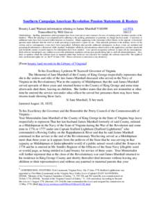 Southern Campaign American Revolution Pension Statements & Rosters Bounty Land Warrant information relating to James Marshall VAS490 Transcribed by Will Graves vsl 9VA[removed]