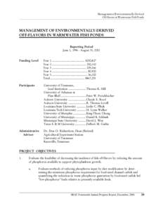 Management of Environmentally-Derived Off-flavors in Warmwater Fish Ponds MANAGEMENT OF ENVIRONMENTALLY-DERIVED OFF-FLAVORS IN WARMWATER FISH PONDS Reporting Period