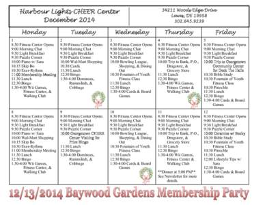 Harbour Lights CHEER Center December 2014 Monday Tuesday