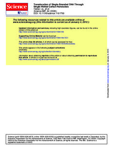 Translocation of Single-Stranded DNA Through Single-Walled Carbon Nanotubes Haitao Liu, et al. Science 327, ); DOI: scienceThe following resources related to this article are available online at