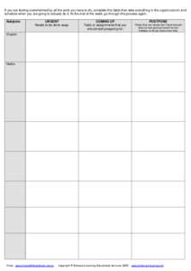 If you are feeling overwhelmed by all the work you have to do, complete this table then take everything in the urgent column and schedule when you are going to actually do it. At the end of the week, go through this proc