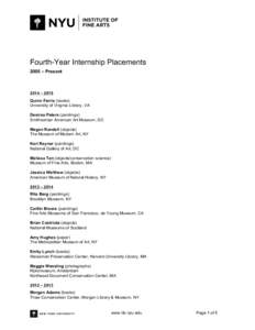 Fourth-Year Internship Placements 2005 – Present 2014 – 2015 Quinn Ferris (books) University of Virginia Library, VA