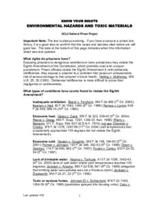 EXPOSURE TO ENVIRONMENTAL HAZARDS OR TOXIC MATERIALS