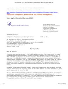 FDA Warning Letter to Texas Applied Biomedical Services (TABS IRB[removed]