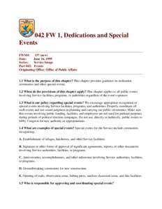 042 FW 1, Dedications and Special Events, Fish and Wildlife Service Manual: U.S. Fish and Wildlife Service