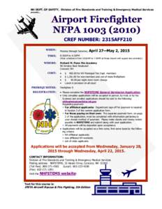 NH DEPT. OF SAFETY, Division of Fire Standards and Training & Emergency Medical Services presents... CREF NUMBER: 2315AFF210 WHEN: TIME: