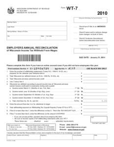 October 2009 W-107 Wisconsin Form WT-7, Employers Annual Reconciliation of Wisconsin Income Tax Withheld From Wages