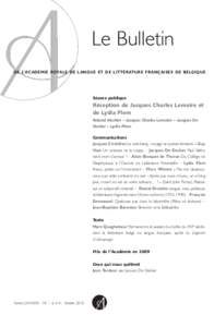 Le Bulletin de l’Académie royale de langue et de littérature françaises DE BELGIQUE Séance publique  Réception de Jacques Charles Lemaire et