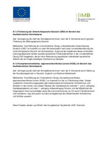 S-1.5 Förderung der Unterrichtssprache Deutsch (USD) im Bereich des kaufmännischen Schulwesens Ziel: Verringerung der Zahl der Schulabbrecher/innen nach der 9. Schulstufe durch gezielte Förderung der Bildungssprache D