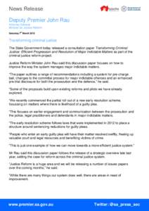 News Release Deputy Premier John Rau Attorney-General Minister for Justice Reform th