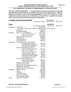 CLEVELAND COUNTY, NORTH CAROLINA BUDGET ORDINANCE FOR FISCAL YEAR ENDING JUNE 30, 2009 Page 1 of 6  BE IT ORDAINED BY THE BOARD OF COMMISSIONERS OF CLEVELAND COUNTY