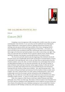   THE SALZBURG FESTIVAL 2015     Editorial