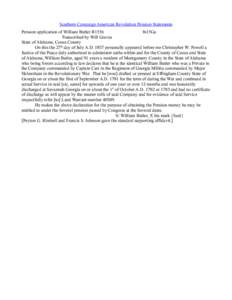 Southern Campaign American Revolution Pension Statements Pension application of William Butler R1556 fn15Ga Transcribed by Will Graves State of Alabama, Coosa County On this the 27th day of July A.D[removed]personally appe