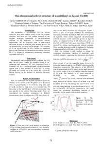 Surface and Interface  11B/2002G260 One-dimensional ordered structure of α-sexithienyl on Ag and Cu(110) Genki YOSHIKAWA*1, Manabu KIGUCHI2, Shiro ENTANI2, Susumu IKEDA2, Koichiro SAIKI1,2