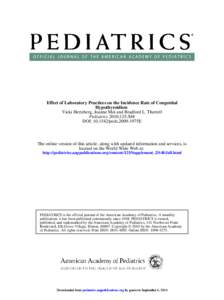 Effect of Laboratory Practices on the Incidence Rate of Congenital Hypothyroidism Vicki Hertzberg, Joanne Mei and Bradford L. Therrell Pediatrics 2010;125;S48 DOI: [removed]peds.2009-1975E