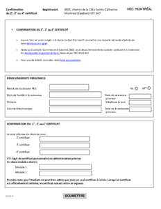 Confirmation du 2e, 3e ou 4e certificat Registrariat  3000, chemin de la Côte Sainte-Catherine