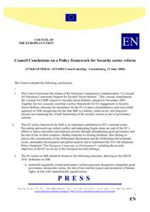 EN  COUNCIL OF THE EUROPEAN UNION  Council Conclusions on a Policy framework for Security sector reform