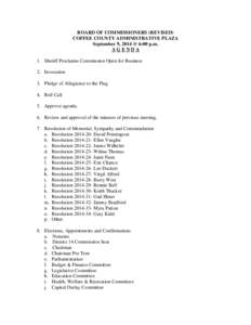 BOARD OF COMMISSIONERS (REVISED) COFFEE COUNTY ADMINISTRATIVE PLAZA September 9, 2014 @ 6:00 p.m. AGENDA 1. Sheriff Proclaims Commission Open for Business 2. Invocation