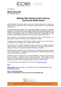 30 JulyMEDIA RELEASE For immediate release  Mullewa Bike Helmet project receives