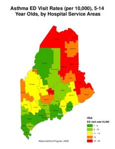 Asthma ED Visit Rates (per 10,000), 5-14 Year Olds, by Hospital Service Areas Caribou Fort Kent