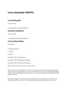 Linux Assembly HOWTO  Leo Noordergraaf Linux Assembly  <lnoor@users.sourceforge.net>