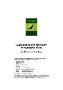 Systematics and Taxonomy of Australian Birds Les Christidis and Walter Boles