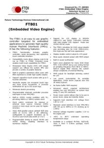 Document No.: FT_000986 FT801 Embedded Video Engine Datasheet Version 1.0 Clearance No.: FTDI#376  Future Technology Devices International Ltd.