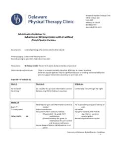 Delaware Physical Therapy Clinic 540 S. College Ave Suite 160 Newark, DE[removed]8893 www.udptclinic.com