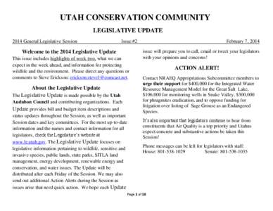 UTAH CONSERVATION COMMUNITY LEGISLATIVE UPDATE 2014 General Legislative Session