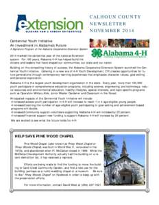 CALHOUN COUNTY NEWSLETTER NOVEMBER 2014 Centennial Youth Initiative An Investment in Alabama’s Future