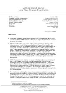 Lichfield District Council Local Plan: Strategy Examination Mr Richard King Strategic Director of Democratic, Development & Legal Services