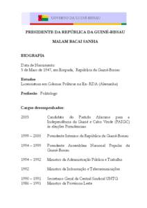 PRESIDENTE DA REPÚBLICA DA GUINÉ-BISSAU MALAM BACAI SANHA BIOGRAFIA