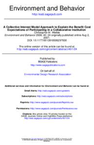 Environment and Behavior http://eab.sagepub.com A Collective Interest Model Approach to Explain the BenefitCost Expectations of Participating in a Collaborative Institution Christopher M. Weible
