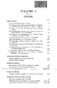 VOLUME I CONTENTS Page Special Articles The International Labour Review