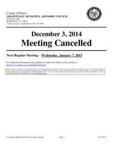 County of Placer GRANITE BAY MUNICIPAL ADVISORY COUNCIL P.O. BOX 1466 ROSEVILLE, CA[removed]County Contact: Linda Brown[removed]