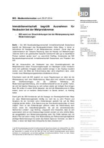 BID - Medieninformation vomBID Bundesarbeitsgemeinschaft Immobilienwirtschaft Deutschland Immobilienwirtschaft begrüßt